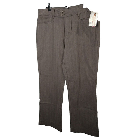 Riders By Lee Woman 14M Trouser Pants Brown Striped Pocket Straight - Picture 1 of 11